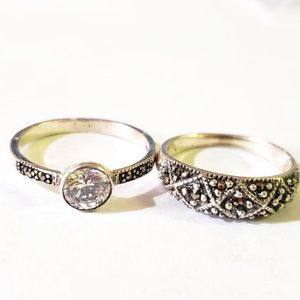 Two Silver Marcasite Cubic Zirconia Rings